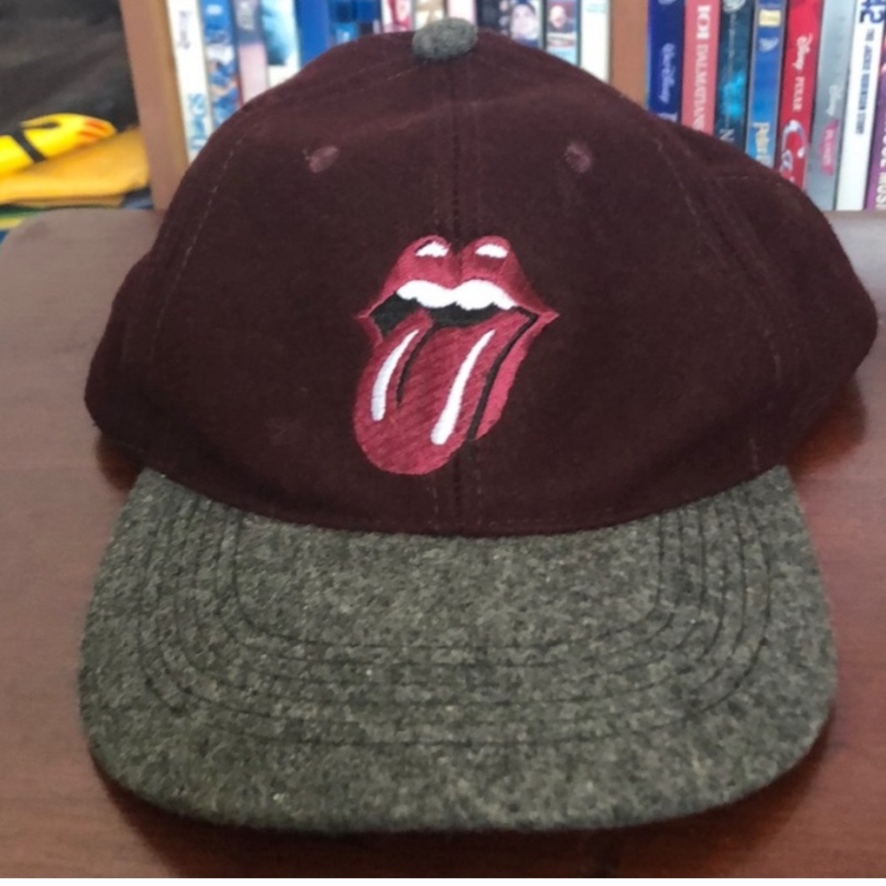 Rolling Stones Wool & Viscose Two Toned Gray & Burgundy Baseball Cap